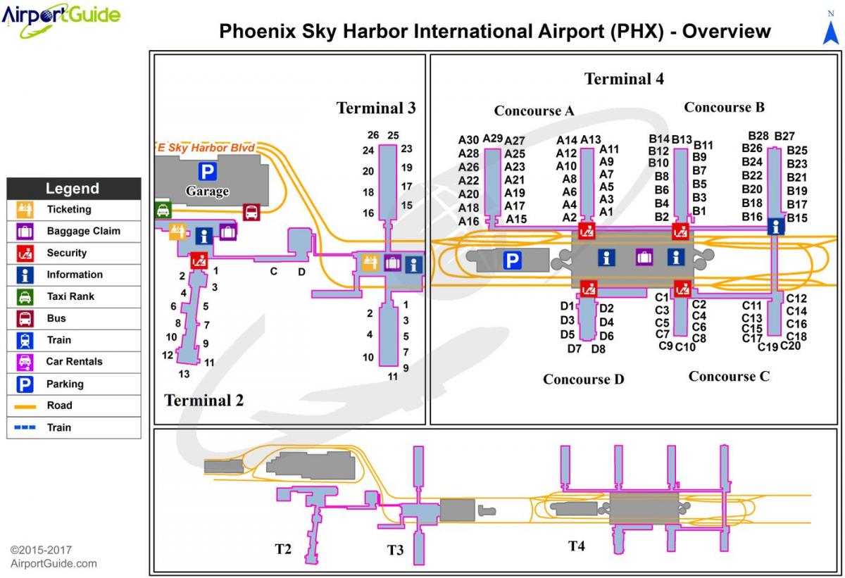 Скай Харбър терминал на летище картата