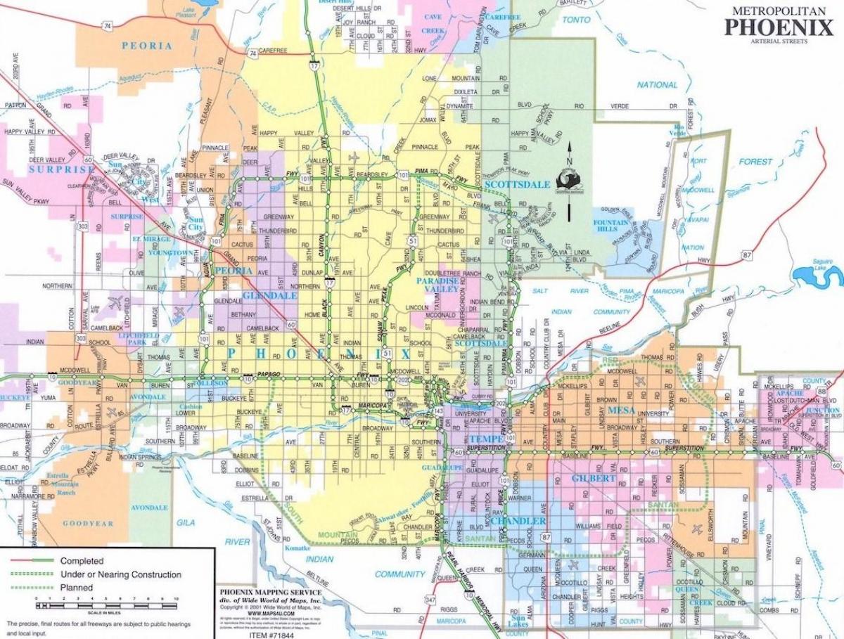 карта на Финикс, щата Аризона и околностите