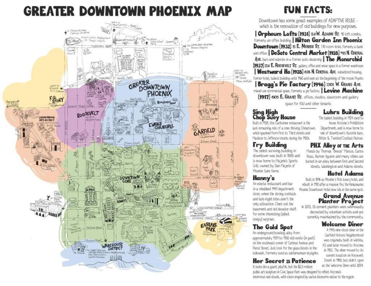 карта на центъра на град Финикс