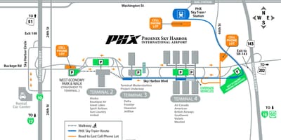 Phoenix международното летище на картата